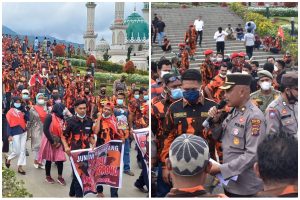 Ditengah Aksi Unras, Polres Tapsel Himbau Ratusan Kader Pemuda Pancasila agar Tetap Mengikuti Kegiatan Vansinasi