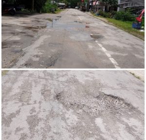 JL.PELAJAR BATUPANJANG SEKITAR SMPN 1 RUPAT, PINTU GERBANG PULAU RUPAT RUSAK KUPAK KAPIK TELAH BERULANGKALI PENGENDARA JATUH AKIBAT KERUSAKAN JALAN,