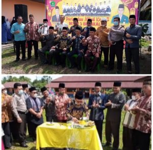 MILAD MTSN 5 BENGKAKIS TAHUN KE-3 SEKALIGUS SAMBUT ISRA’ DAN MI’RAJ 1443H, KETUA DPRD H.KHAIRUL UMAM SUAPI NASI KUNING TUMPENG BUAT KEPSEK ZAHERMAN, H.LUKMAN SUAPI KETUA DEWAN, DAN PELEPASAN BALON   