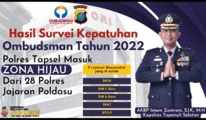 Mantap! Polres Tapsel Masuk Zona Hijau Pelayanan Publik